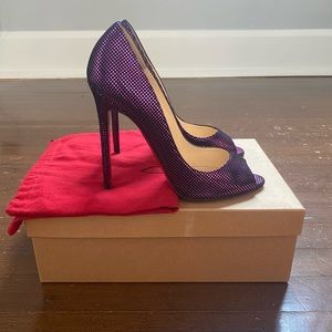 Christian Louboutin You You 120 Purple Metallic Peep Toe Heels Size 37.5